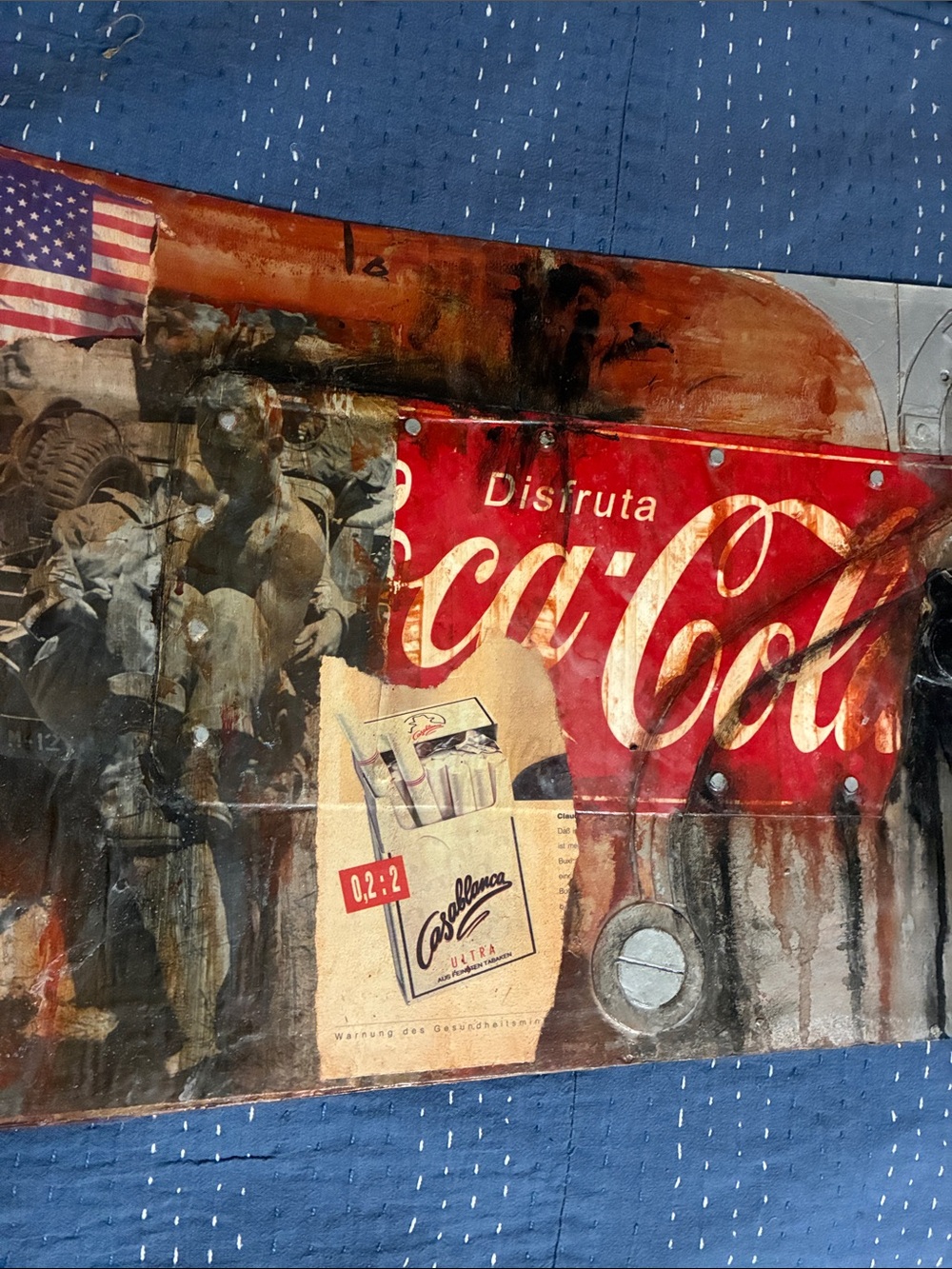 Cuban collage red and cream mixed-media